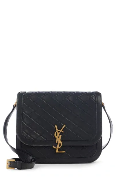 Saint Laurent Medium Solfernio Suede Shoulder Bag In Nero