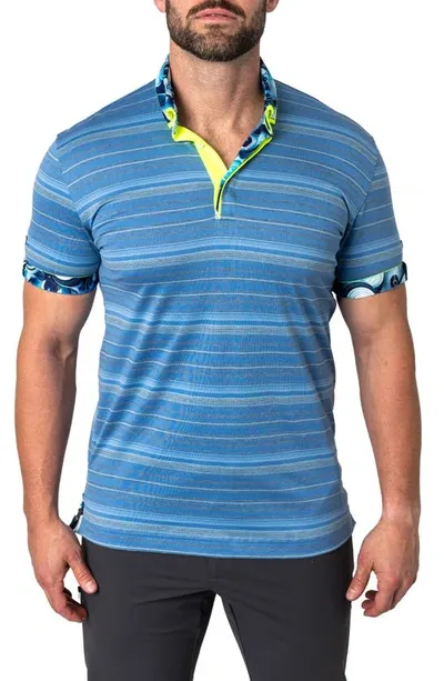 Maceoo Mozartcielo Stripe Cotton Button-down Polo In Blue