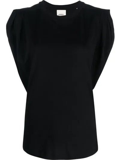 Isabel Marant Ruched-sleeve Cotton T-shirt In Black