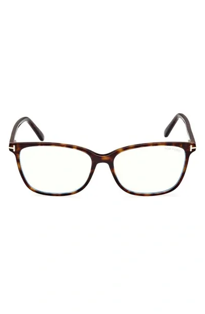 Tom Ford 56mm Rectangular Blue Light Blocking Glasses In Dark Havana