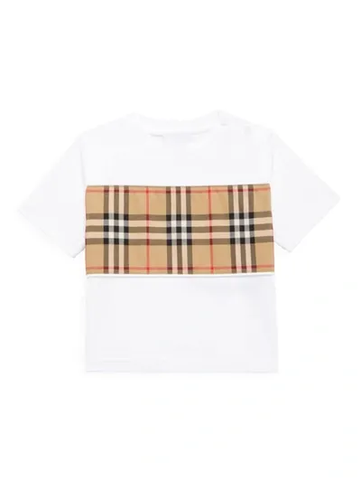 Burberry White Cotton Check Baby T-shirt