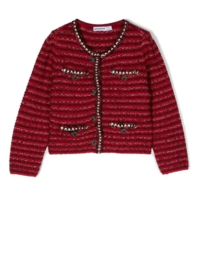 Self-portrait Kids' Red Cardigan For Girl With Silver Buttons