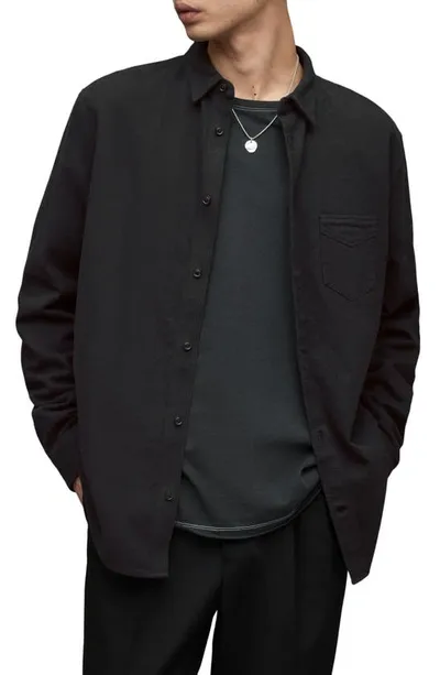 Allsaints Arden Cotton Button-up Shirt In Jet Black