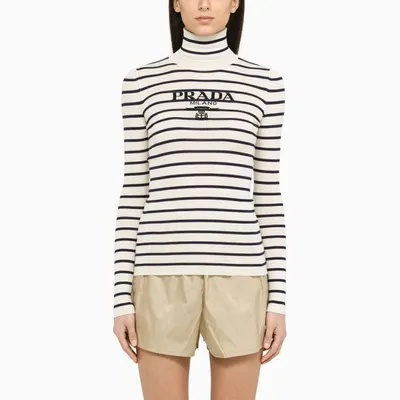 Prada Striped Wool Turtleneck In White