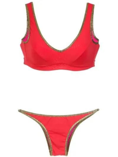 Amir Slama Gold-tone Trimming Bikini Set In Red