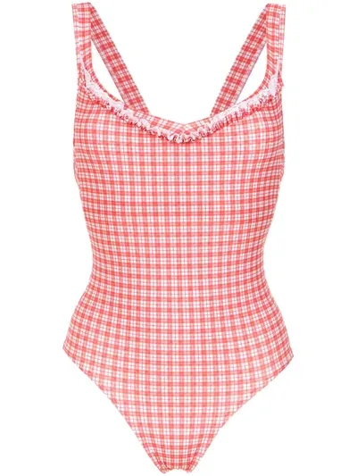 Amir Slama Plaid Swimsuit In Red