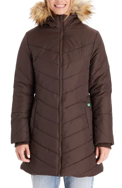 Modern Eternity Faux Fur Trim Convertible Puffer 3-in-1 Maternity Jacket In Dark Chocolate