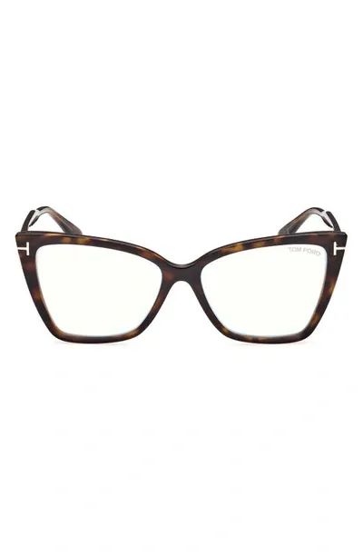 Tom Ford 55mm Cat Eye Blue Light Blocking Glasses In Dark Havana