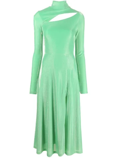 Rotate Birger Christensen Cutout Long Sleeve Metallic Midi Dress In Green