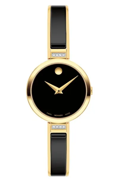 Movado Women's Moda Bangle Diamond, Goldtone Stainless Steel & Ceramic Watch In Black