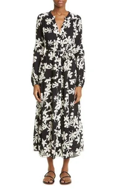 Lemlem Sea Floral Long Sleeve Shirtdress In Black