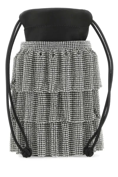 Alexander Wang Crystal-embellished Leather-trimmed Satin Shoulder Bag In Black