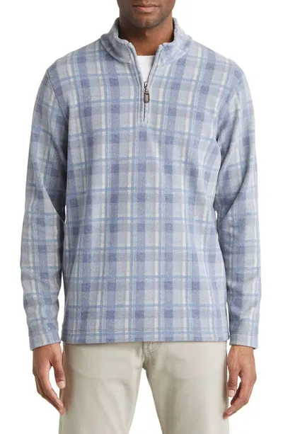 Johnston & Murphy Plaid Fleece Quarter Zip Pullover In Blue Plaid