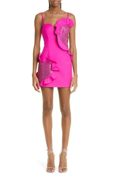 Area Hotfix Heart Mini Dress With Ruffle Trim In Pink