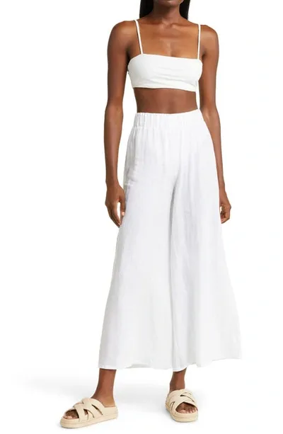 Vitamin A Tallows Wide Leg Linen Cover-up Pants In Ecolinen White