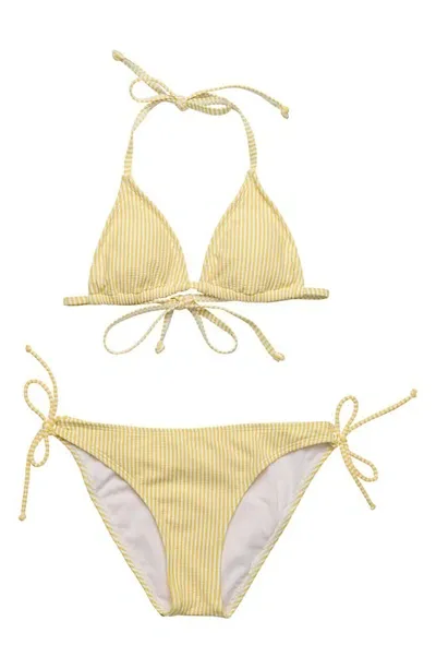 Snapper Rock Kids' Girl's 2-piece Marigold Stripe Triangle Bikini Set In Yellow