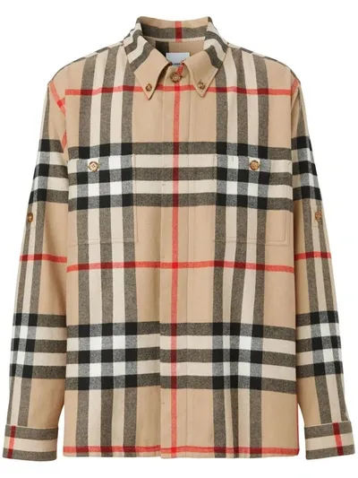 Burberry Check Motif Wool Shirt In Multicolor