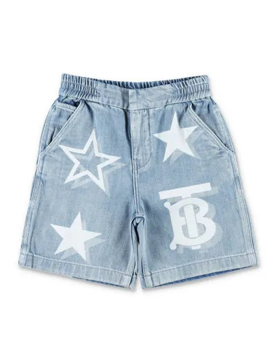 Burberry Tb Printed Denim Shorts In Blue