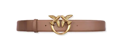 Pinko Logo Plaque Buckle Belt In Beige