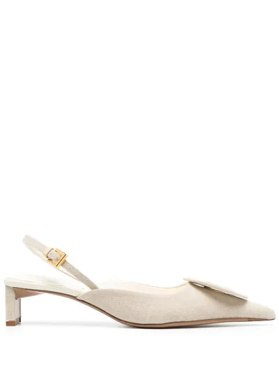 Jacquemus Neutral Duelo 50 Leather Slingback Pumps In Off-white