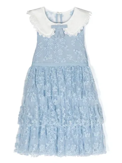 Self-portrait Kids' Girls Blue Beaded Tulle Dress