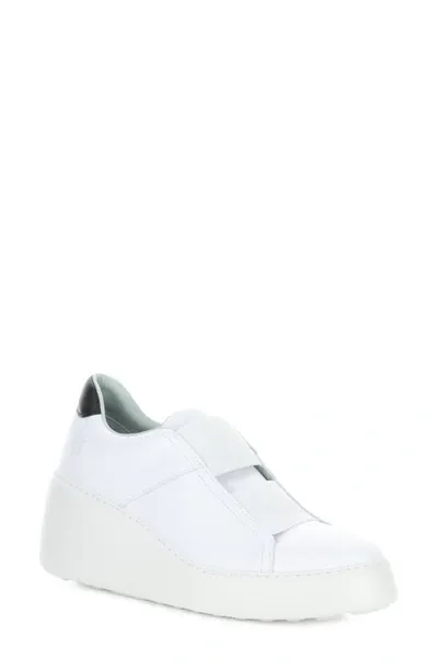 Fly London Dito Platform Wedge Sneaker In White Leather