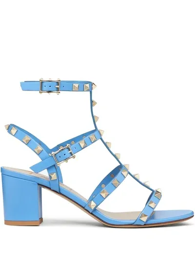 Valentino Garavani Rockstud Caged Ankle-strap Sandals In Denim