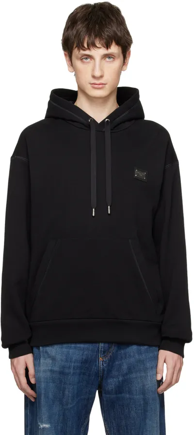 Dolce & Gabbana Logo Plaque Drawstring Hoodie In Black