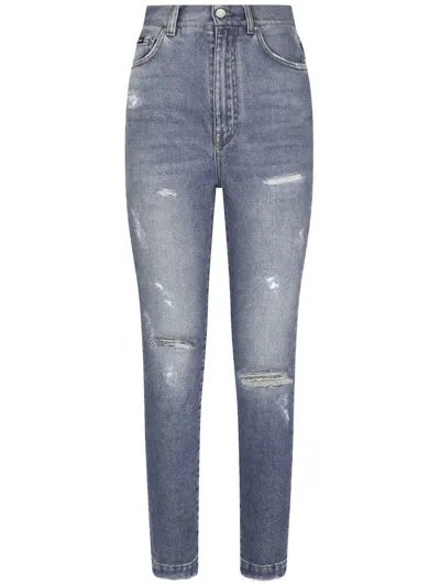 Dolce & Gabbana Distressed Slim-fit Jeans In Blue