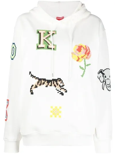 Kenzo Graphic Print Drawstring Hoodie In Off White