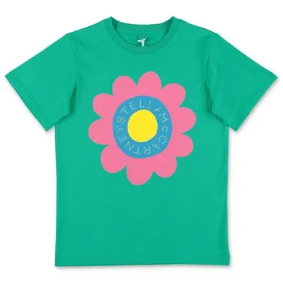 Stella Mccartney Kids'  T-shirt Verde In Jersey Di Cotone