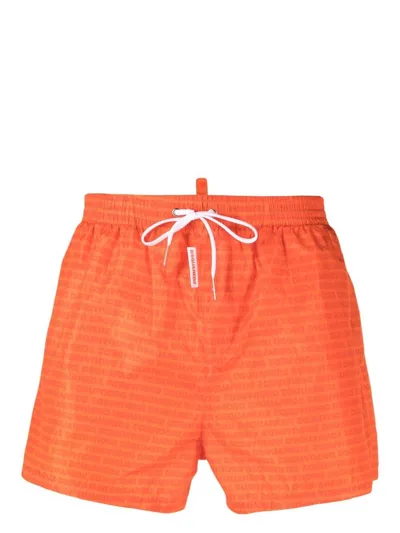 Dsquared2 Logo-print Swim Shorts In Orange