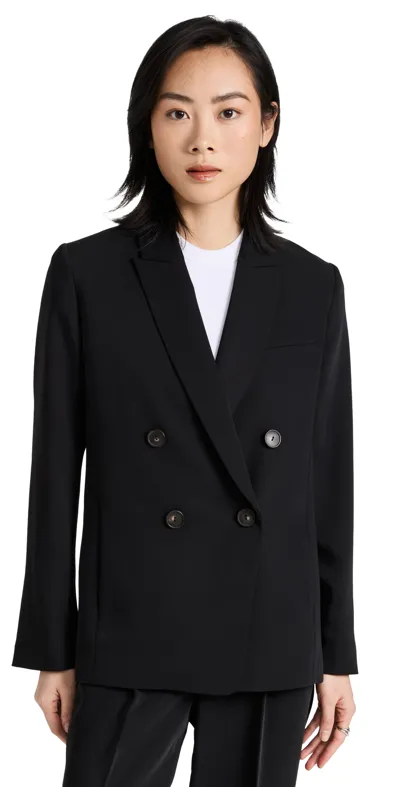 Vince Double-breasted Crepe Boyfriend Blazer In Black