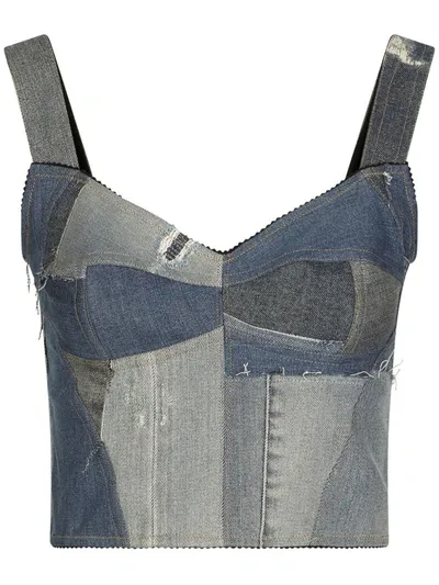 Dolce & Gabbana Patchwork Denim Corset In Variante Abbinata