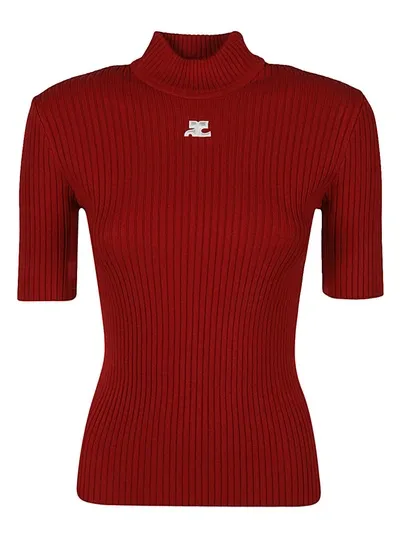 Courrèges High-neck Ribbed Knit Top In Red