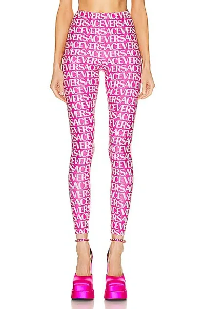 Versace Logo-print High-waist Leggings In Pink