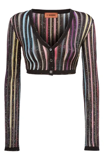 Missoni Corto Paillette Striped Crop Cardigan In Multi