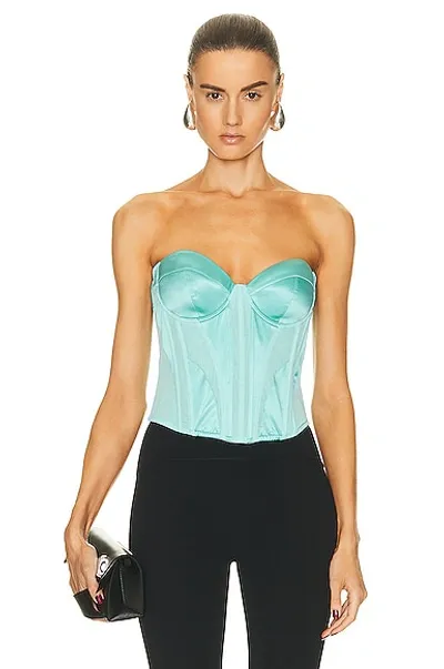 Fleur Du Mal Silk And Mesh Bustier Top In Bright Jade