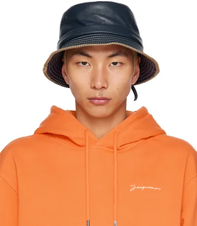 Jacquemus Le Bob Mentalo Leather Bucket Hat In Navy