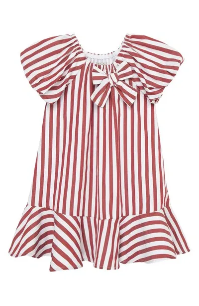 Habitual Kids Kids' Stripe Puff Sleeve Shift Dress In Dark Red