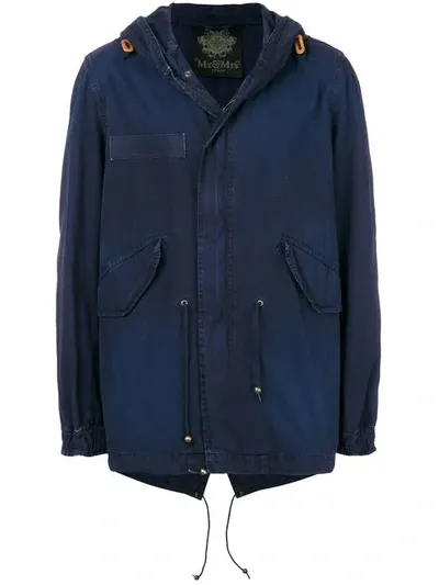 Mr & Mrs Italy Classic Midi Parka Coat In Blue