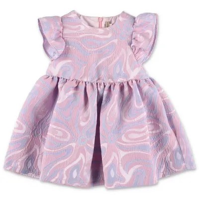 Emilio Pucci Kids'  Abito Rosa Con Stampa Astratta In Techno Tessuto