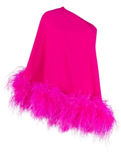 New Arrivals Feather-trim One-shoulder Dress In Pink