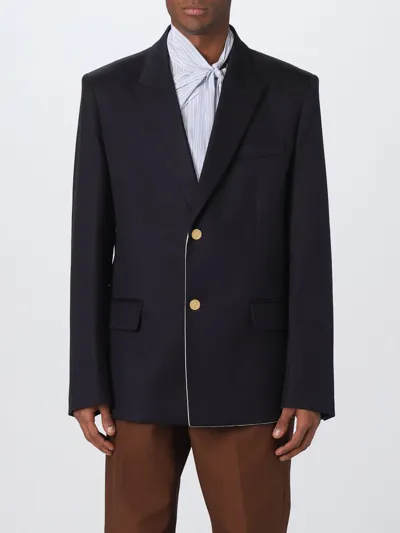 Valentino Single Breasted Long Sleeved Blazer In Navy