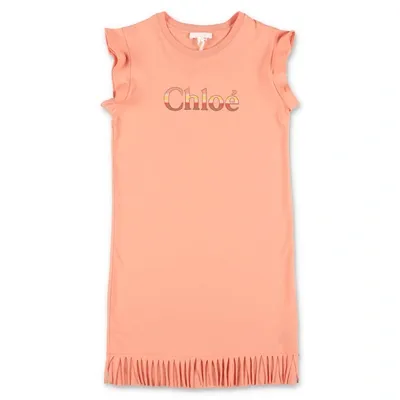 Chloé Kids' Chloe Abito Rosa Salmone In Jersey Di Cotone In Orange