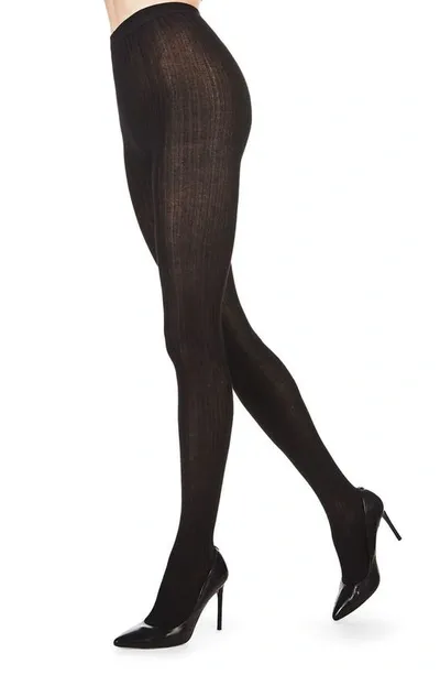 Memoi Rib Knit Tights In Black