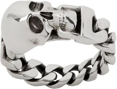 Alexander Mcqueen Silver Skull Ring In Argento