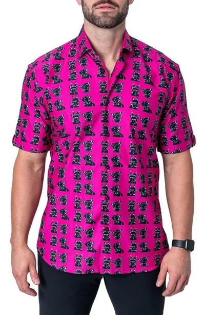 Maceoo Galileo Pinkdog Pink Short Sleeve Button-up Shirt