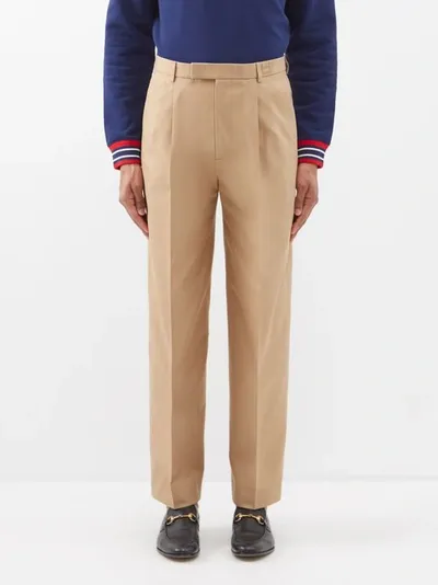 Gucci Pleated Cotton Trousers In Cream