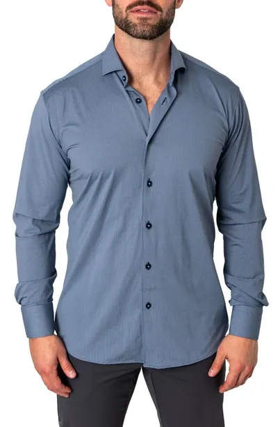 Maceoo Einstein Micropattern Stretch Contemporary Fit Button-up Shirt In Blue